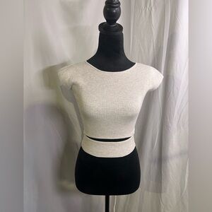 Oatmeal Tan Ribbed Crop Top Yacine Wilfred Small